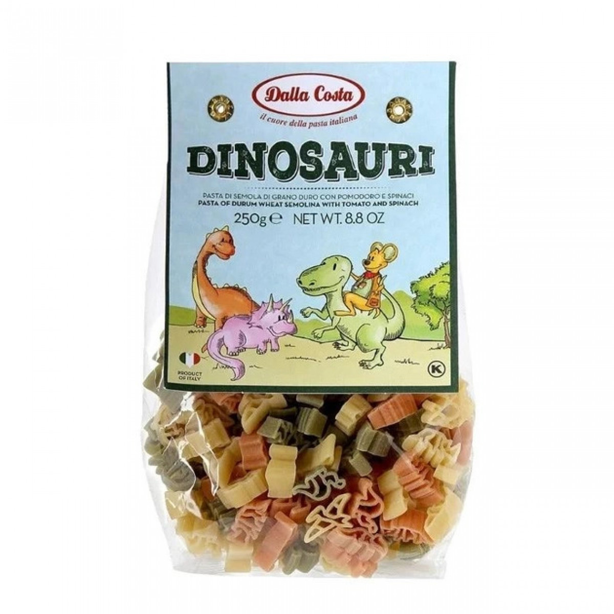 Макарони "DALLA COSTA" Dinosauri з томатом і шпинатом, 250г, Італія