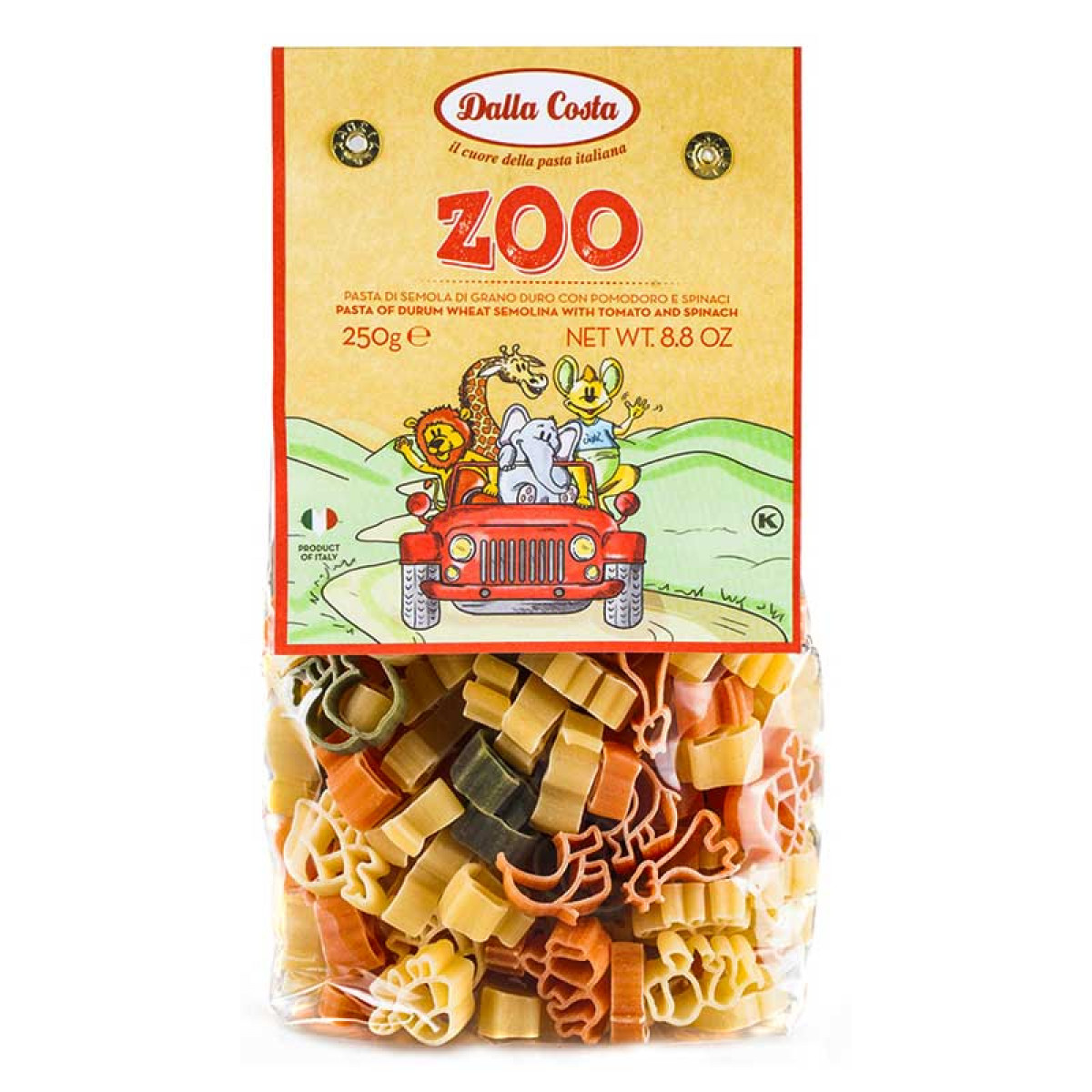 Макарони "DALLA COSTA" Zoo Pasta з томатом і шпинатом, 500г, Італія