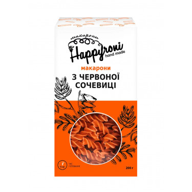 Макарони "Happyroni" спіральки з червоної сочевиці, 200г, Україна