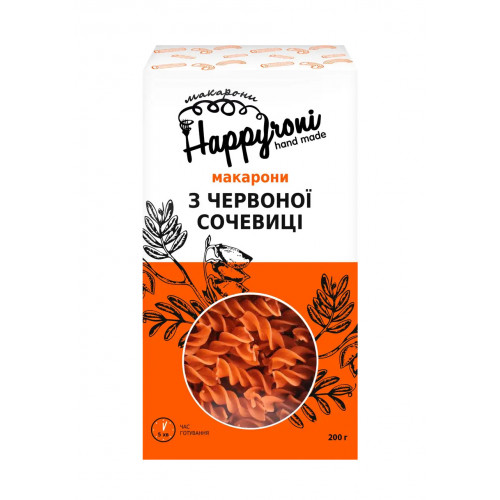 Макарони "Happyroni" спіральки з червоної сочевиці, 200г