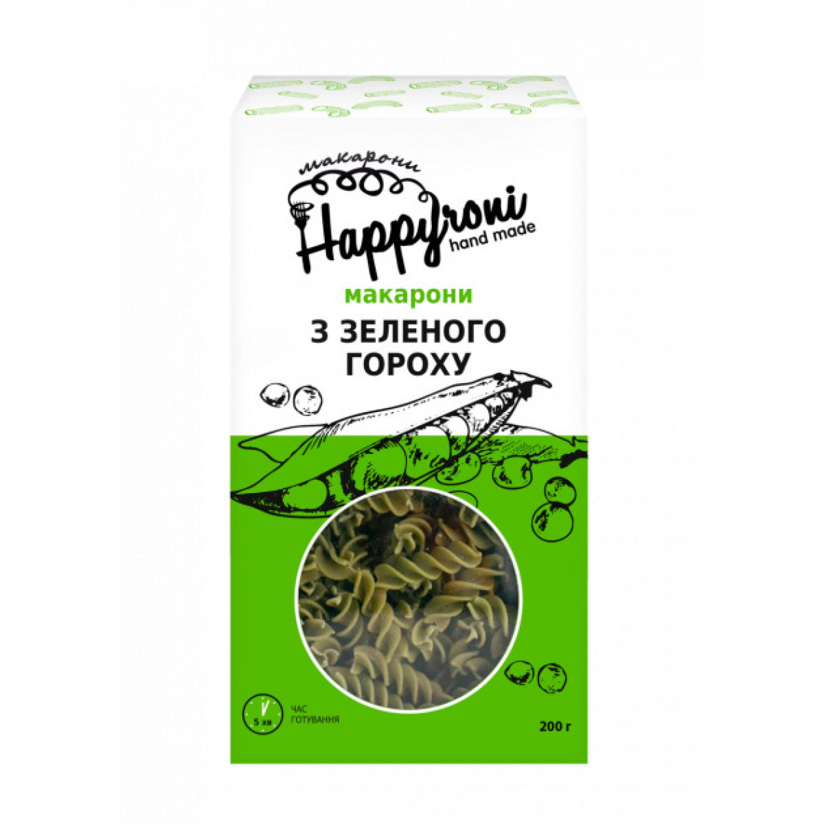 Макарони "Happyroni" спіральки з зеленого гороху, 200г, Україна