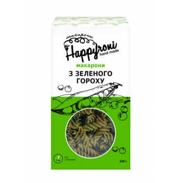 Макарони "Happyroni" спіральки з зеленого гороху, 200г, Україна
