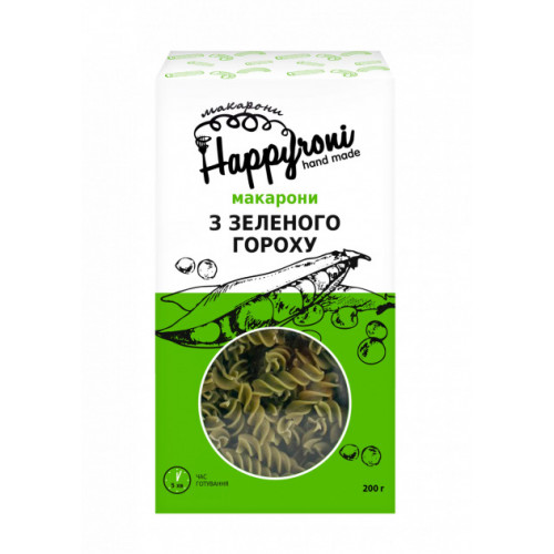 Макарони "Happyroni" спіральки з зеленого гороху, 200г