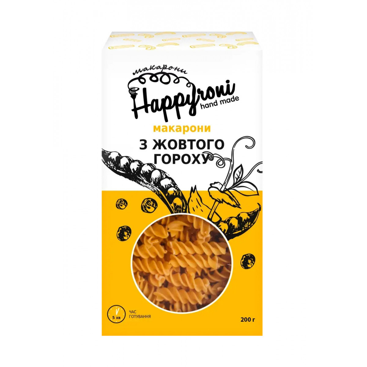 Макарони "Happyroni" спіральки з жовтого гороху, 200г, Україна