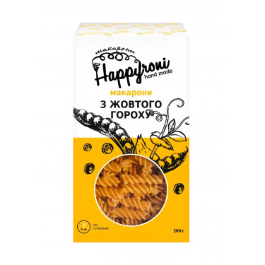 Макарони "Happyroni" спіральки з жовтого гороху, 200г, Україна