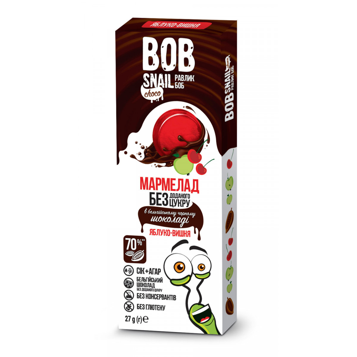 Мармелад "Bob Snail" Яблуко-Вишня в чорному шоколаді, 27г, Україна