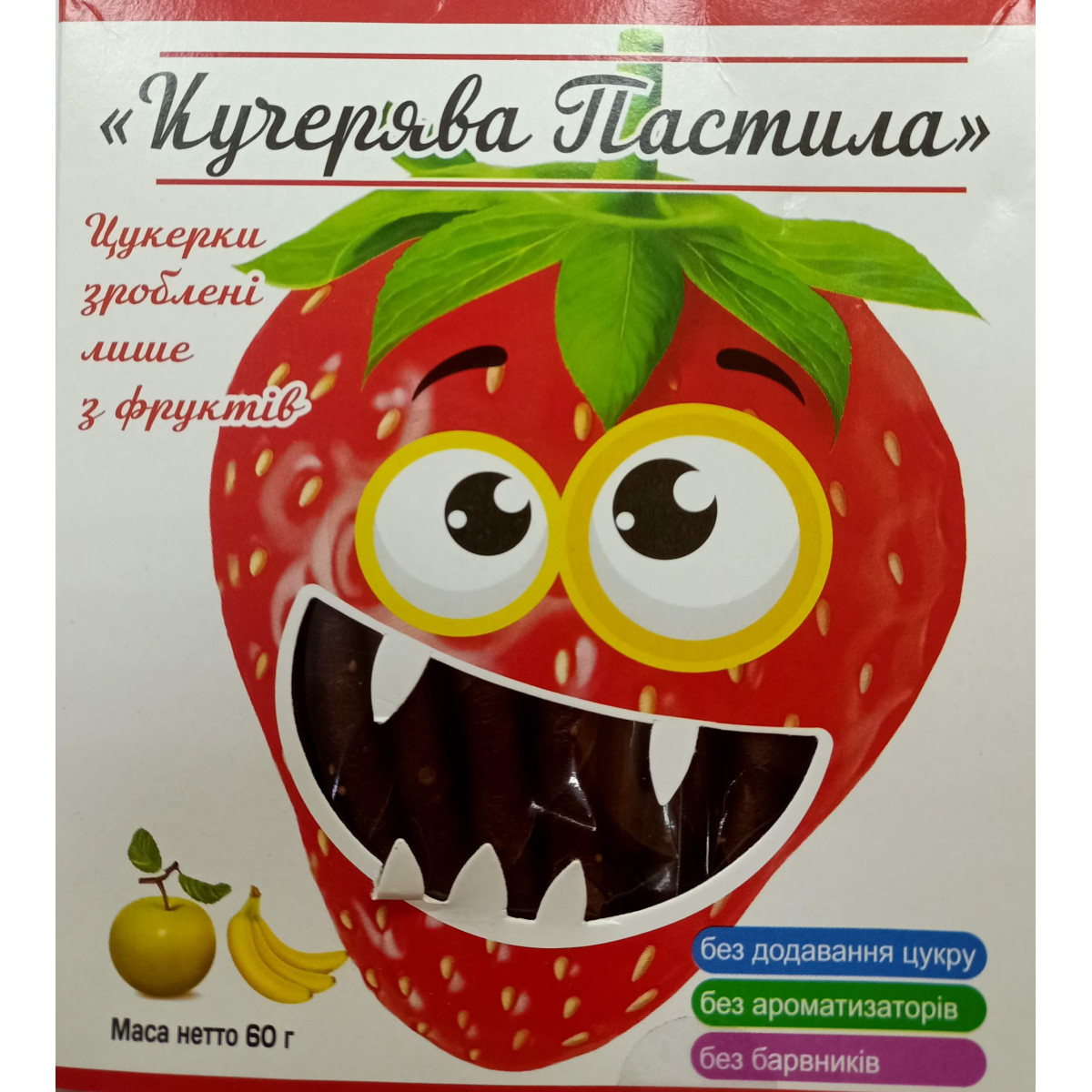 Пастила "Кучерява" яблуко, полуниця та банан, 60г, Україна