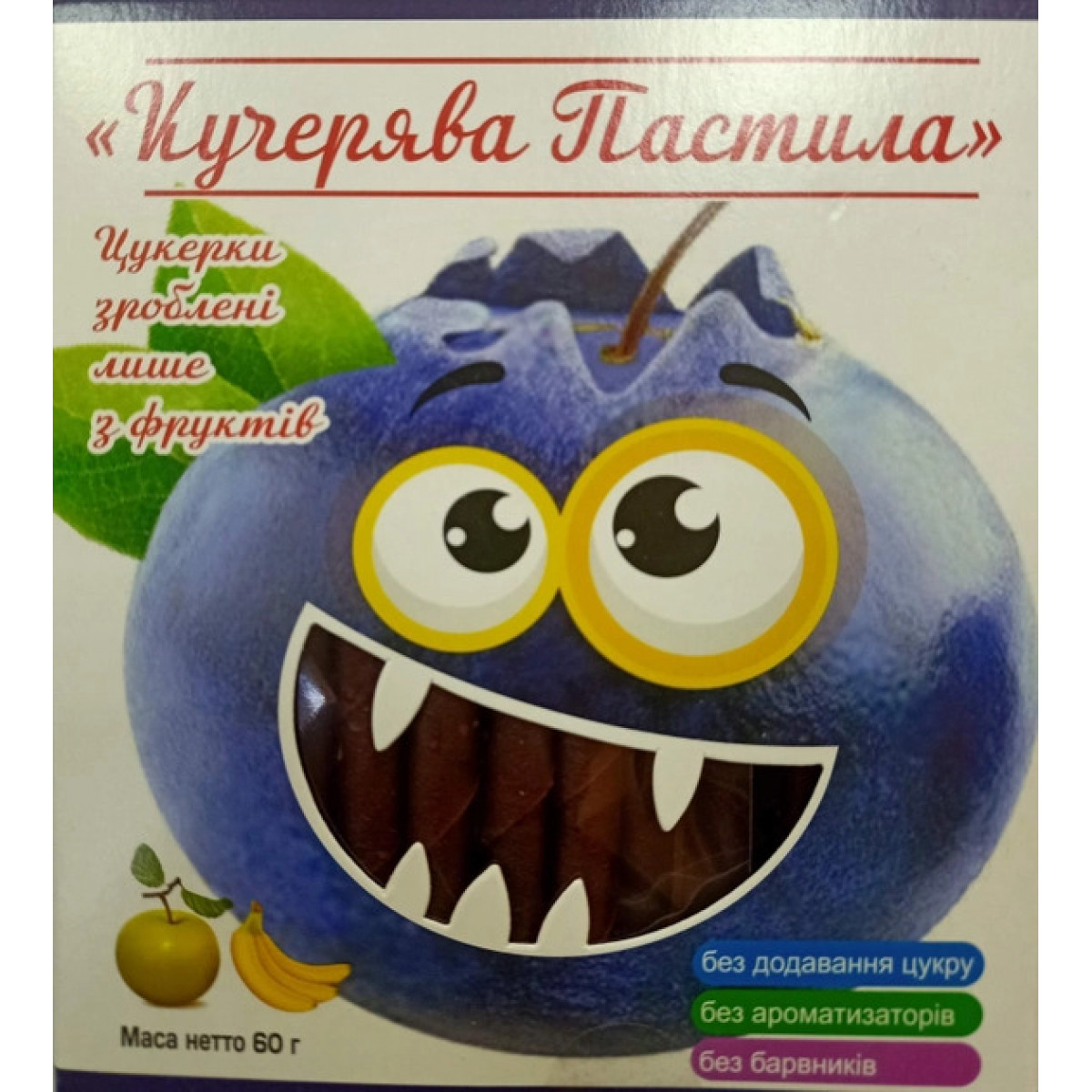 Пастила "Кучерява" яблуко, банан та чорниця, 60г, Україна