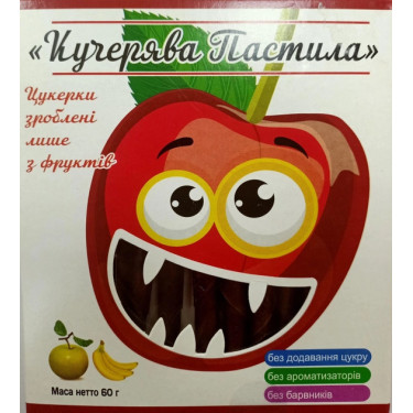 Пастила "Кучерява" яблуко, полуниця та вишня, 60г, Україна