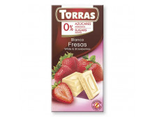 Шоколад "Torras" білий з полуницею(без цукру), 75г