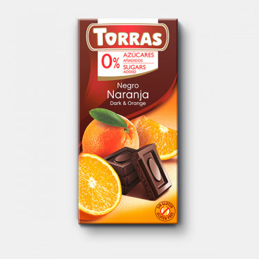 Шоколад "Torras" чорний з апельсином(без цукру), 75г, Іспанія