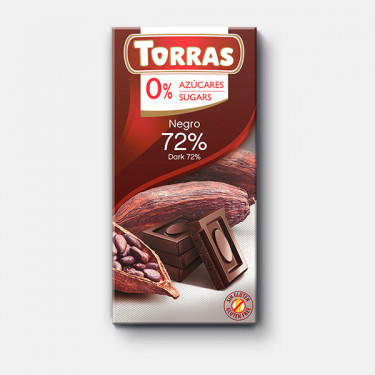 Шоколад "Torras" чорний з какао (без цукру), 75г, Іспанія