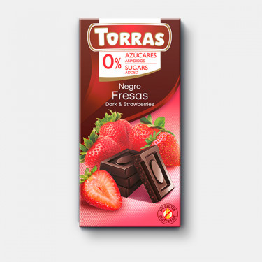 Шоколад "Torras" чорний з полуницею(без цукру), 75г, Іспанія