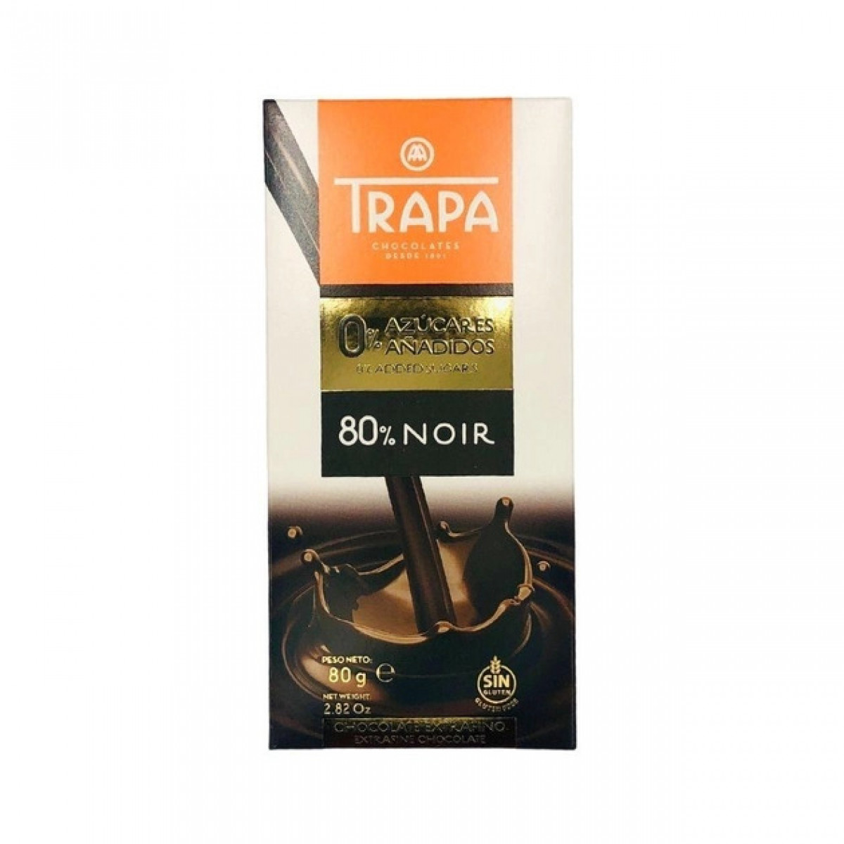 Шоколад "TRAPA" 0% чорний 80% без цукру, 80 г, Іспанія