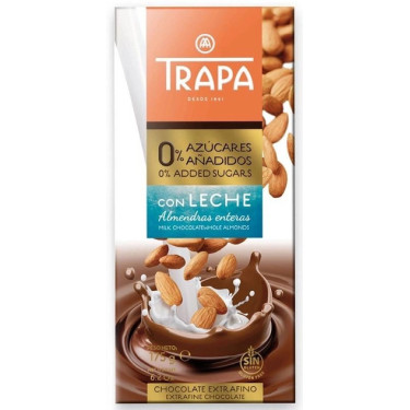 Шоколад "TRAPA" INTENSO без цукру, молочний з мигдалем, 175г, Іспанія