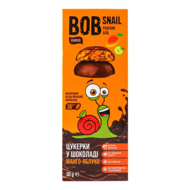 Цукерки "Bob Snail" Манго-Яблоко в молочному шоколаді, 30г, Україна
