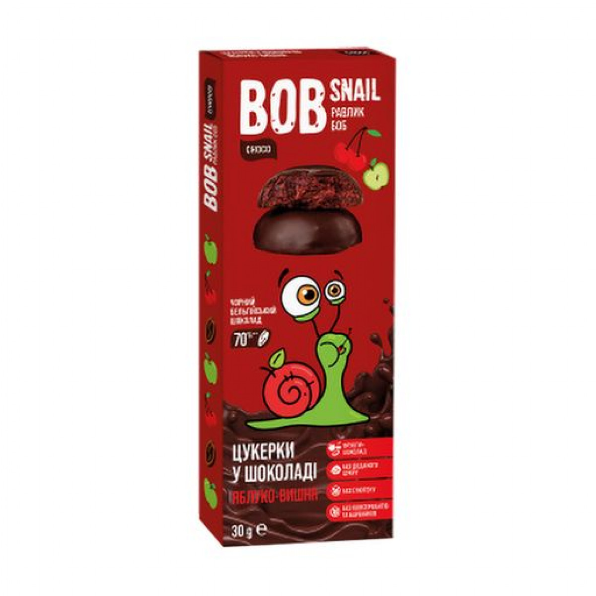 Цукерки "Bob Snail" Яблучно-вишневі в шокол, 30г, Україна