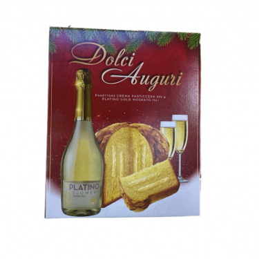 Подарунковий набір Панеттон з заварним кремо + ігристе вино Dolci Auguri , 900г, Італія