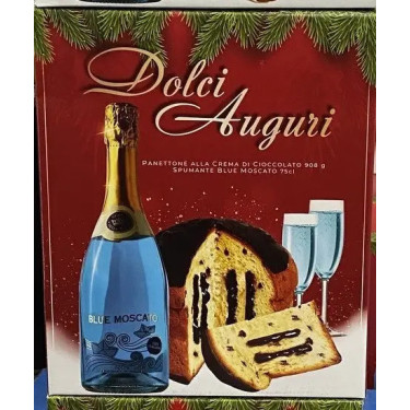 Подарунковий набір Панеттон з шоколадом + ігристе вино Dolci Auguri , 900г, Італія