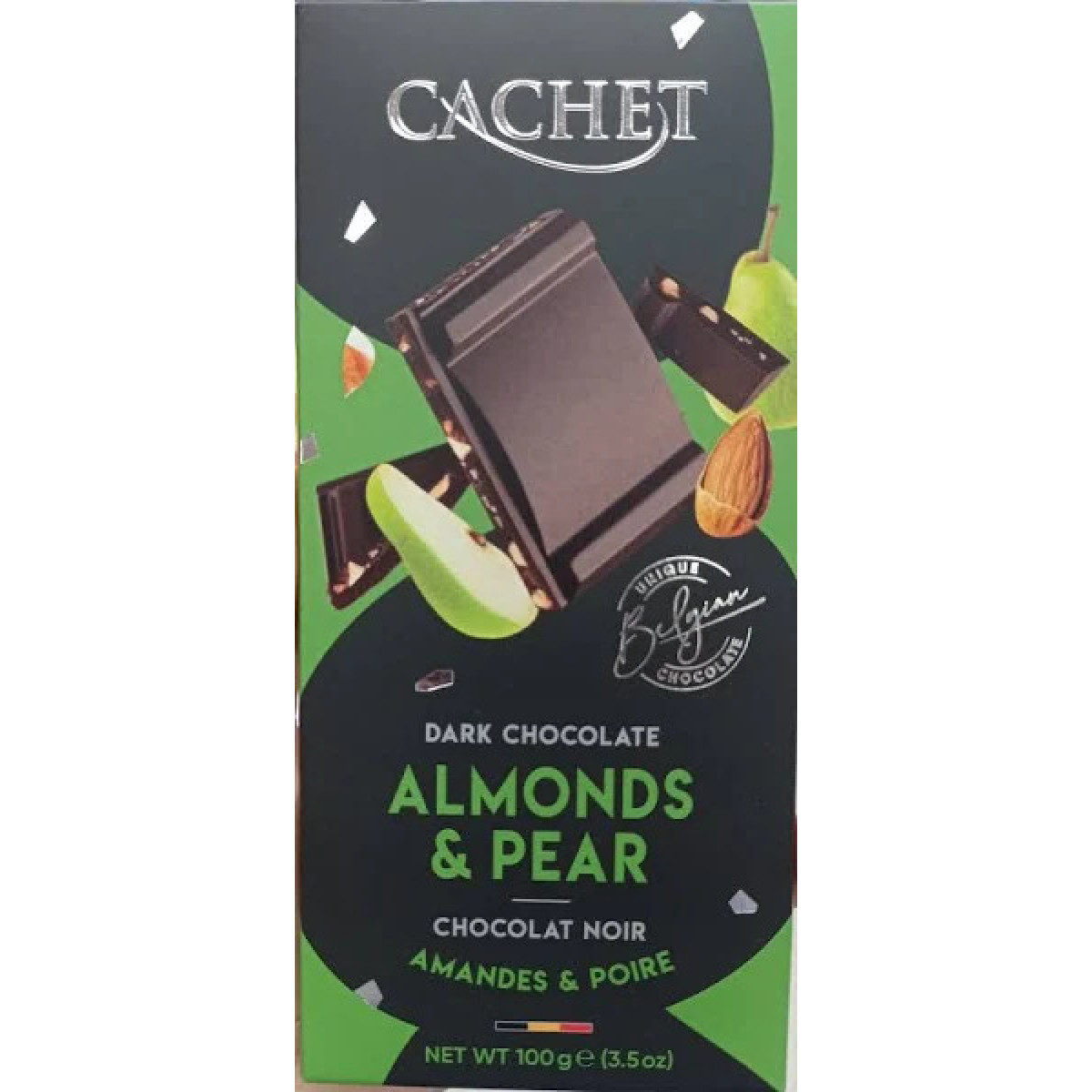 Шоколад "Cachet" 57% какао з грушею та мигдалем, 100 г, Бельгія
