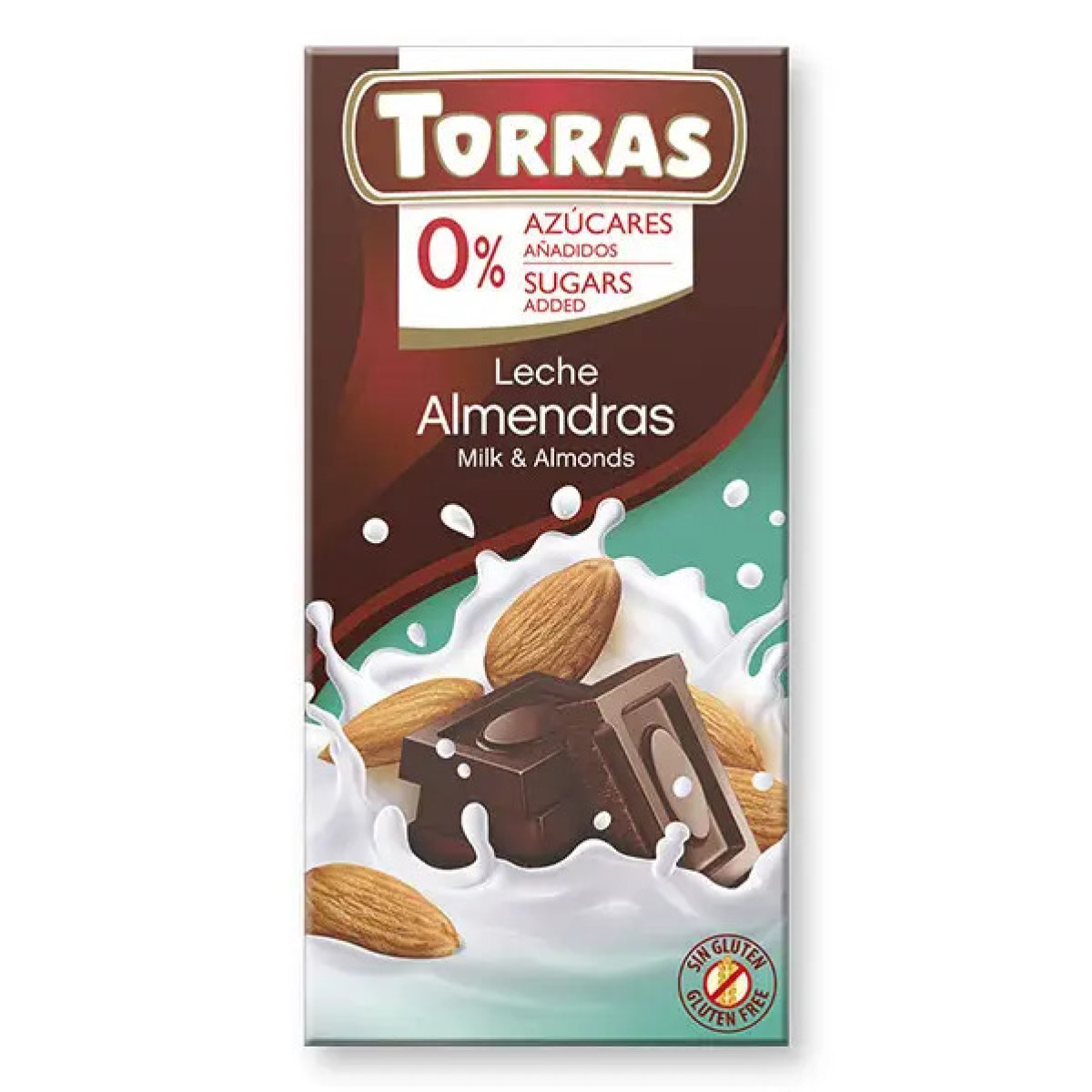Шоколад "Torras" молочний з мигдалем(без цукру), 75г, Іспанія