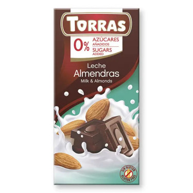 Шоколад "Torras" молочний з мигдалем(без цукру), 75г, Іспанія
