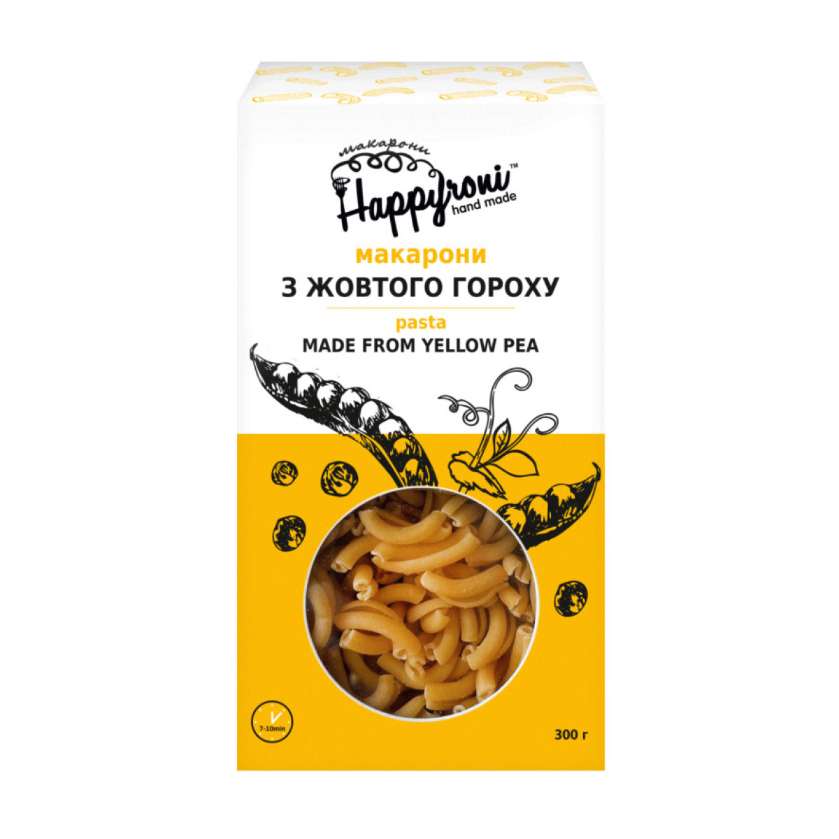Макарони "Happyroni" завитки з жовтого гороху, 300г, Україна