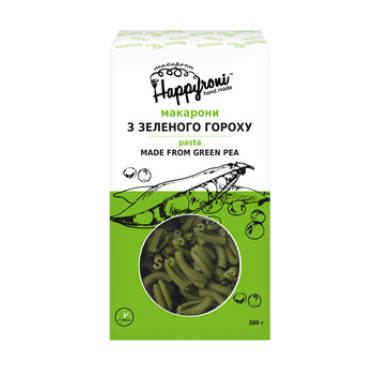 Макарони "Happyroni" завитки з зеленого гороху, 300г, Україна