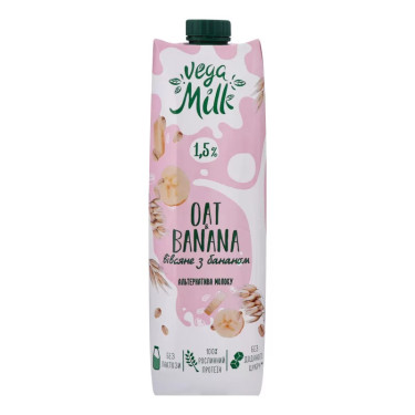 Молоко "Vega Milk" Вівсяне з бананом, 0.95л, Україна